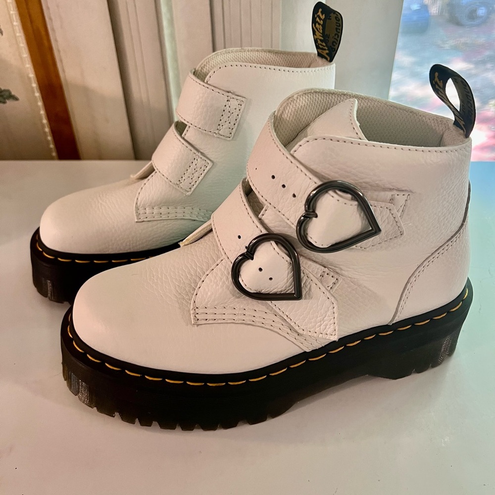 Dr. Martens Women’s Devon Heart Platform Quad White Nappa Platform Ankle Boot
